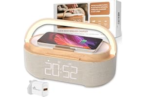 UK TECHNOLOGY LTD 【2024 Newest】Digital Radio Alarm Clock, Bluetooth Speaker, Alarm Clock Bedside, 15W Wireless Charging, Alarm Clock For Heavy Sleepers, Night Light, FM Radio, Dual Speakers, Dimmable Display, Cream