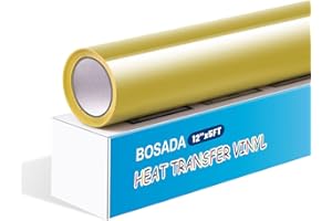 BOSADA Heat Transfer Vinyl 12" x 5ft HTV Iron on Transfer Paper for DIY Clothing,Logo,Hat,Fabric (Gold)