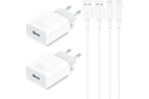 NOZDORMU Cargador iPhone, Enchufe USB con 2M Cable Compatible con iPhone 11 XR X XS MAX 8 7 6 5 SE 6S Plus 5S, Pad Air/Mini/Pro, 4-Pack 5V/1A Charger Adaptador Cabezal Carga Pared Movil Universal Corrient