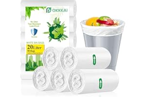 OKKEAI 20l Bin Bags Pedal Bin Liners White Rubbish Bags Strong Plastic Trash Bags 90 Counts Small Garbage Bags For Kitchen,Office Fit 15L-25Liter Waste Bin