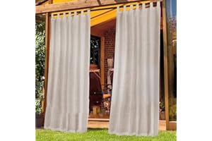 Bettschlange Outdoor Curtains Waterproof, 2 Panels Pergola Curtains, Outdoor Sheer Curtain for Patio Waterproof, Gazebo Curtain for Garden Patio Gazebo,Leinen,132x213cm