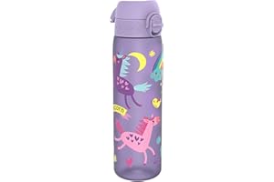 Ion8 Borraccia a Prova di Perdite, 500ml, Facile da Aprire, Serratura Sicura, Lavabile in Lavastoviglie, Senza BPA, Maniglia per il Trasporto, Adatta a Portabicchieri, Facile Pulizia, Unicorni Viola