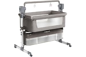 Veitoalioy Elettrica Bluetooth Intelligente Culla Neonato Next to Me, Telecomando e 5 Ingranaggi Ondeggianti, Culla Neonato Fianco Letto, Co-sleeping con Materasso, Lullaby Musica (601 Light Grey)