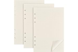 Pinsheng 3 Packungen A5 Nachfüllpapier A5 Papier Kariert A5 Papier Gepunktet Nachfüllbare Refill Paper Nachfüllbar Notizpapier 135 Blätter 6 Löcher Nachfülleinlagen Loose Notizpapier(Kariert)