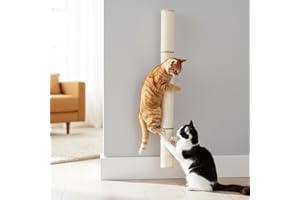 Pinkgarden 81 cm Wall Mounted Cat Scratching Post, Extra Tall Sisal Scratch Pole for Large Indoor Cats, Space-Saving Vertical Wall Cat Climbing Post with Natural Wood & 360° Rotating Design