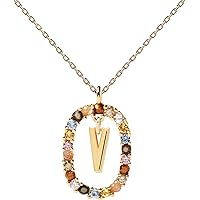 PDPAOLA Collana Lettera F In Argento Sterling 925 Placcato Oro 18k - Con Pietre Dure (Occhio Di Tigre, Labradorite, Madreperla)