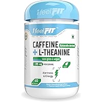 iFeelFIT Natural Caffeine 95mg Plus L-Theanine 100mg - Support Energy & Reduces Stress - 60 Vegetable Capsules - Vegan