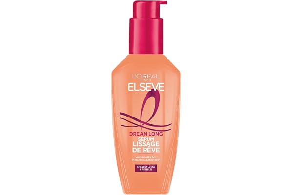 L'Oréal Paris - Sérum Lissage de Rêve - Protecteur de Chaleur 230° et Anti-Frisottis 24h - Enrichi en Kératine Végétale et Beurre de Cacao - Tous Types de Cheveux - Elseve Dream Long - 100 ml
