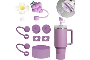 FOSFUKEER Zestaw akcesoriów na kubki Stanley, 6 szczelnych zatyczek silikonowych, 2 pokrywki z otworem na słomkę, 1 silikonowe etui na kubek 1,2 l i 850 ml (bez kubków), fioletowe