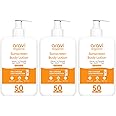 Aravi Organic Oil-Free Sunscreen Body Lotion SPF 50 PA++++ – Lightweight, Quick Absorbing, No White Cast, UVA & UVB Protection with Niacinamide, Hyaluronic Acid & Copper Tripeptide (200ml, Pack of 3)