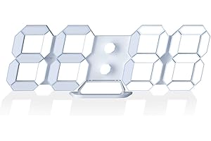 EDUP HOME Horloge LED 3D, réveil de Bureau, Horloge Murale avec télécommande, Montres LED électroniques de 9,7 Pouces, veilleuse, luminosité Automatique/personnalisée（Blanc）