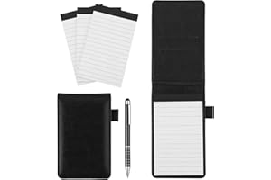 Grevosea 5-częściowy zestaw uchwytów na mini notatniki, kieszonkowy, mały notatnik, w zestawie skórzany uchwyt na notatnik, 3-pak wkładów do notebooka i metalowy długopis (czarny)