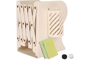 Book Ends for Shelves,DARUITE Metal Bookends,Book Dividers for Shelves,Adjustable Book Holder with Detachable Pen Container, Heavy Duty Bookend, Book Organiser for School, Home, Office(Cream)