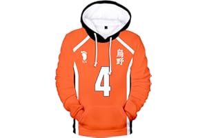 YIMIAO Impresión 3D Sudadera con Capucha Haikyuu Anime Patrón Casual Deportiva para Hombres Mujeres Mangas largas Cordón Volleyball Junior Karasuno High School Pullover