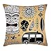 Produktbild VICKKY Vintage Hawaii Throw Pillow Cushion Cover, Retro Hawaii Tattoo Old School Van Surfing Board Starfish Soft, Decorative Square Accent Pillow Case, 18 X 18 inches, Pale Brown Black White