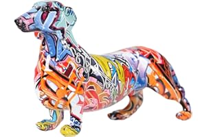 AISIJIE suruim Decoración de Perro Dachshund Colorido Pintado Creativo, gabinete de Vino Moderno para el hogar, decoración de Oficina, Estatua de miniaturas artesanales de Resina de Escritorio (28 cm)