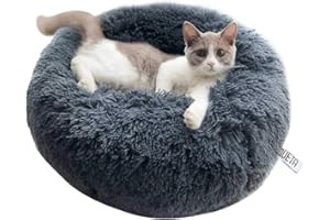 Queta - Cama para mascotas, para gatos o perros pequeños, de felpa suave, redonda (50 cm, color gris)