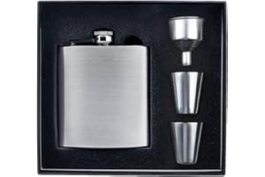 AVALIZARD Edelstahl Flachmann, 8oz.227ml Whisky Flachmann Set Mit 2 Becher 1 Trichter Upscale Geschenk Set für Männer Geeignet Zum Tragen von Alkohol(Silber-)