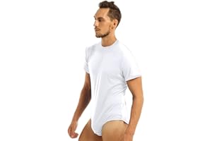 YOOJIA Body Homme T-Shirts de Sport Maillots de Corps Homme Body de Sport Manche Courte Justaucorps Gymnastique Homme Bodysuit de Sport Pyjama Shirt Coton