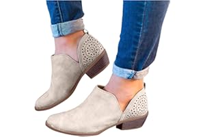 ZILOSCONCY Mujer Botas Cortas Otoño Invierno Botines Bajos con Punta Redonda y Tacón Cuadrado Zapatos de Ante Bajo con Plataforma Tobillo con Puntera Moda Estilo Vintage Boca Poco Profunda Zapatos