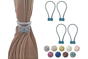 HYX 4 Piece Magnetic Curtain Tiebacks Holdbacks, Modern Curtain Tieback Clips, Curtain Rope Holder Tie Backs, Decorative Hold Backs for Home Office Decoration (Teal)