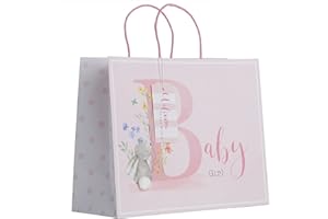 Partisan Products White Kraft Paper Rabbit Pink Baby Girl Gift Bag With Gift Tag Shopper Fully Recyclable Newborn Large