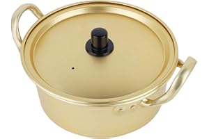 CIGEMAY Pentola per zuppa di noodle istantanei, Pentola per zuppa di alluminio gialla, Pentola per ramen rosso coreano, Pentola per spaghetti istantanei Pentola per zuppa coreana(23 cm)