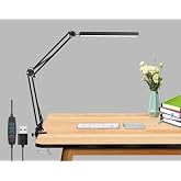 مصباح مكتبي LED مزخرف من Coverzone SY040 مزود بمنفذ USB ومصباح مكتبي LED متدرج بثلاث وصلات، طراز مصباح مكتبي بمشبك