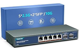 7 Port 2.5G Switch Ethernet Umanaged, 5 x 2.5G Base-T Ports, 2 x 10G SFP, Métal, sans Ventilateur, Commutateur Réseau YuanLey 10/100/1000M/2.5Gbe pour AP sans Fil, NAS, PC, Montage Mural