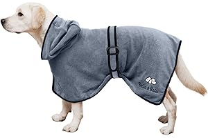 Bella & Balu Okrycie kąpielowe dla psa, z mikrofibry + ściereczka do łap; chłonny ręcznik kąpielowy do osuszenia po kąpieli, pływaniu lub spacerze w deszczu, rozmiar M, kolor szary
