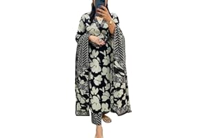 Rangnavi Damen Kurta mit Hose und Dupatta-Set mit Blumenmuster bedruckt | Ethno-Set | Kurta-Set