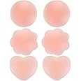 3 Pairs Reusable Silicone Nipple Cover Invisible Self Adhesive Silicone Breast Pads Breathable, Nude