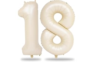 LINGQIANG Luftballon Geburtstag Zahl 18 Creme, XXL Riesen Beige Folienballon Zahlen 1 und 8, Sandweiß 18 Jahre Geburtstagsdeko für Mädchen Junge 18. Geburtstag Männer Frau Jubiläum Party Deko, Fliegt mit Helium