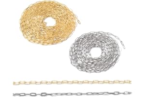 Zasvec Gliederkette Meterware 4 Meter Edelstahlkette Metallkette 1.0x4x12mm Büroklammern Kette Ringkette Kettenglieder für DIY Herstellung Zubehör Gold und Silber