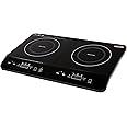 Abode Double Induction Hob Portable Digital Touch Control 2800W Double Electric Hob with 2 Cooking Zones, Plug In & Go, 10 Heat Settings 3 Hour Timer Black, Child Safety Lock AINDH2003