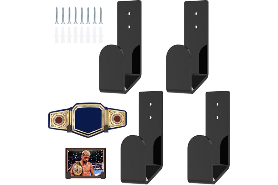 GUIJZSLTRG 4Pcs Wrestling Belt Wall Display Holder Easy to Install Championship Belt Horizontal Wall Mount Organizer Decorative Title Belts Rack Display Case for Adult and Kid