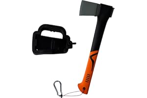 MADE IN NOMAD Axeplorer Hache Incassable 38cm, Manche Ergonomique Antidérapant, Lame Acier Carbone, Etui de Transport Sécurité, Mousqueton, Corde. Hachette Bushcraft, Machette Camping, Axe Vanlife Robuste, Durable