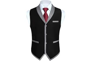 HISDERN Gilet da Uomo Formale Elegante Gilet da Abito Gilet Uomo Casual Con Colletto In Contrasto Colore per Matrimonio Festa Cerimonia XS-4XL