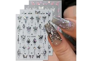 JALIYA 3D Metallic Schwarz Schmetterling Nagelsticker Laser Pink Aurora Schmetterling Nagelaufkleber Schmetterling Nagel Sticker Nageldesign Nägel Zubehör Punk Butterfly Nail Art Stickers Silver Nail Sticker