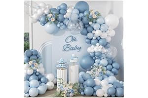 BALLOON GARLAND Kit Arco Palloncino Blu Polveroso, 108 Pezzi Arco Ghirlanda Palloncini Bluy con Palloncini Bianco Blu Trasparente, Decorazioni Festa per Compleanno, Baby Shower, Battesimo Bambino, Matrimonio