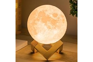 Methun 3D Moon Lamp LED Night Light, Mother's Day Mood Lighting with Touch Control Brightness for Home Décor, Bedroom, Gifts for Women Kids Birthday - White & Yellow (4.7 inches)
