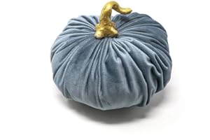 DECLEA Zucca Decorativa in Velluto Decorazione Autunnale tavola Camino e casa, Cuscino a Forma di Zucca in Velluto Morbido Realizzato a Mano, Azzurro Polvere