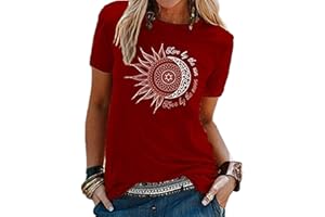 BAYNETIN Camisetas Mujer Manga Corta,Verano Elegante Camisas Casual Suelta Algodon Camisa Cuello en O Redondo T Shirts con Estampado
