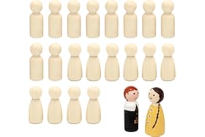 Brileze 20 Pcs Wooden People Blanks 65mm Peg Dolls Unfinished Dowell Craft Angels Female Male Tree People Figures for DIY Art Decoration Painting Wedding Party