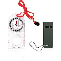 Boussole Métal Avec Lentille De Visée, Règle, Outil 11-en-1 Et Sifflet – étanche, Compacte, Avec Pochette – Pour Randonnée, Camping, Navigation