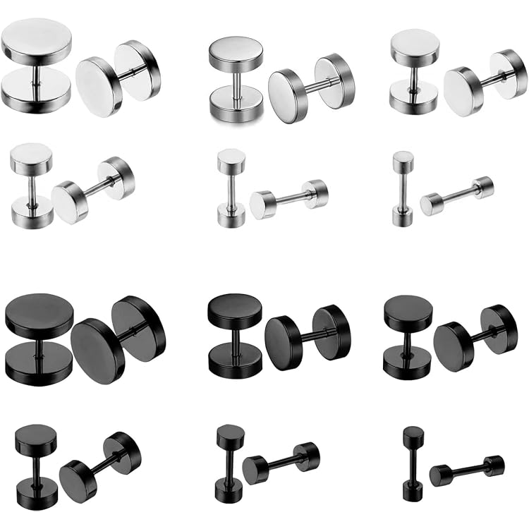 JewelryWe Boucles D'Oreilles Homme 10mm Fibre Carbone Acier Inoxydable Or Argent Noir Blanc