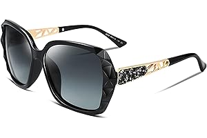 FEISEDY Sonnenbrille Damen Polarisiert Klassisch Groß Frauen Sonnenbrillen mit Strass Rahmen und UV400 Schutz B2289
