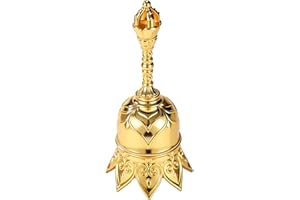 SINBANA Golden Lotus Bell, Small Alloy Gold Prayer Altar Butler Held Bell with Handle Adult Servant Meditation Tibetan Dinner Call Handbell Suitable for Seniors Bedside Classroom Management Servicing Calling