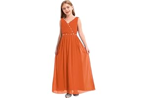 IEFIEL Robe de Soirée Enfant Filles V Cou Perles Robe de Mariage Cérémonie Jupe en Couches Trapèze Robe Princesse Spectacles 4-16 Ans
