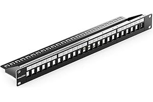 deleyCON 24-portowy Panel Krosowy Modułowy do Modułów Keystone 1U 19-calowy Kompatybilność do Montażu w Szafie CAT5 CAT6 CAT7 CAT8 Kabel do Instalacji Sieci LAN Czarny